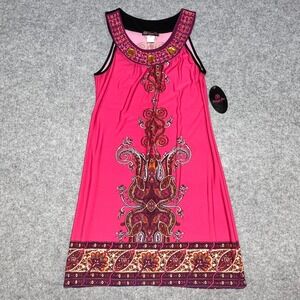 Volume One Fuchsia Pink Paisley Embellished Jeweled Sleeveless Dress XL NWT